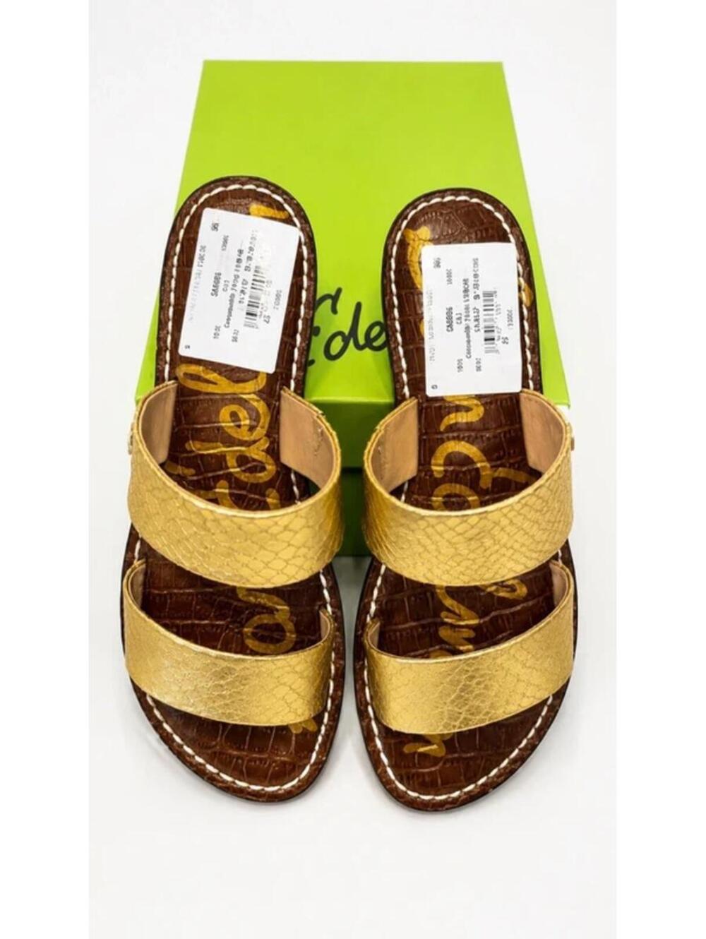 NEW Sam Edelman Gold Double Strap Slide Sandals